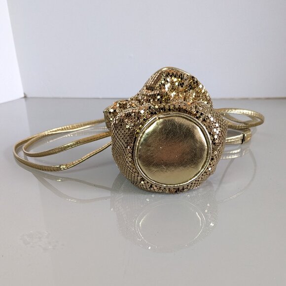 Whiting And Davis Vintage Gold Mesh Mini Drawstring Bucket Bag Disco Metallic - Picture 4 of 7